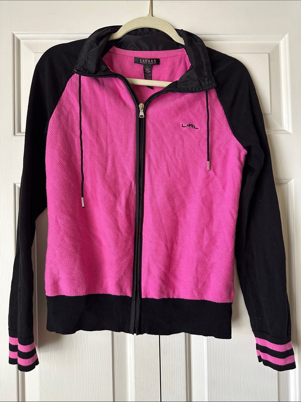 Ralph Lauren Pink and Black Zip-Up Bomber Jacket